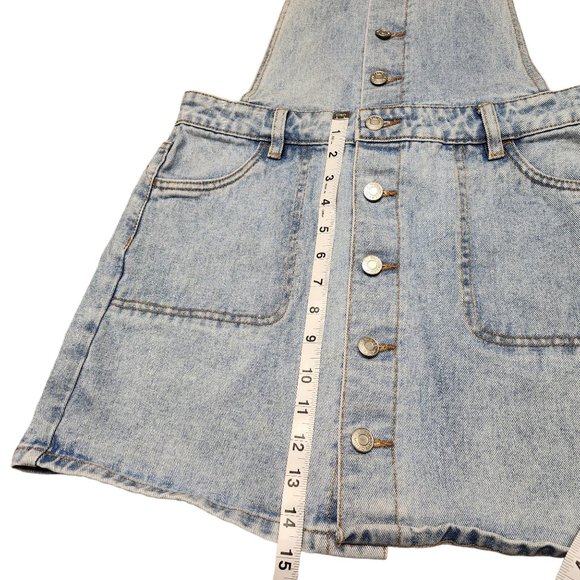 PacSun Blue Denim Overall Mini Skirt Dress Medium Buttons Down - Picture 7 of 11